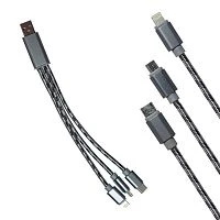 шнур usb 3 в 1 iphone + microusb + type-c тканевый 20см  фото