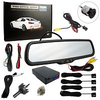 система парковки et-439 парковочная видео система для авто (зеркало монитор+камера з/в+парктроник)  фото